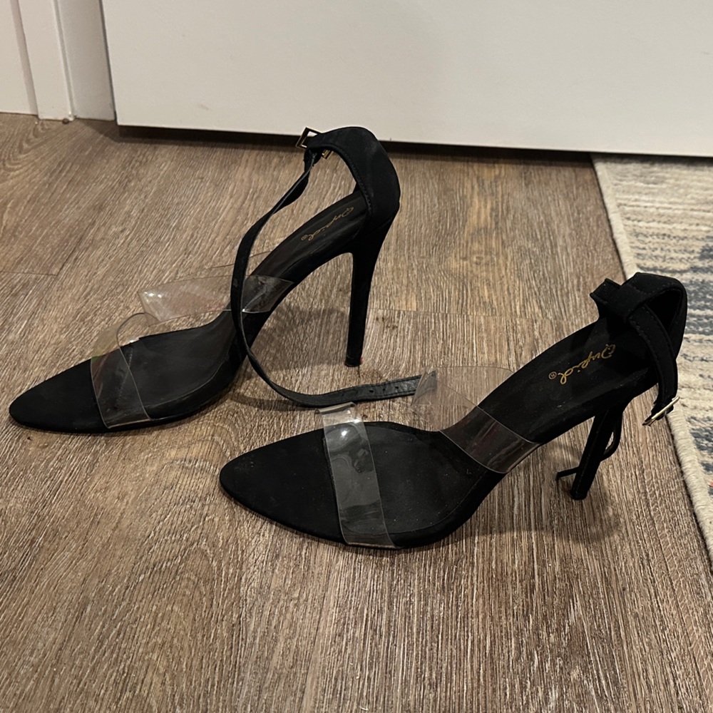 Qupid Black and Clear Strap Heels